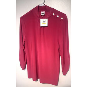 NWT Anne Klein Blouse Women’s Medium Viva Magenta Red Pink 3/4 Sleeve Ruched NEW